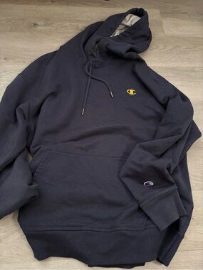 Champion Navy Blue Pullover Hoodie with Yellow Logo